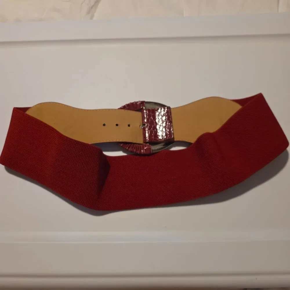 Red Crocodile Pattern Front Buckle Belt Elastic Strecht Belt 34